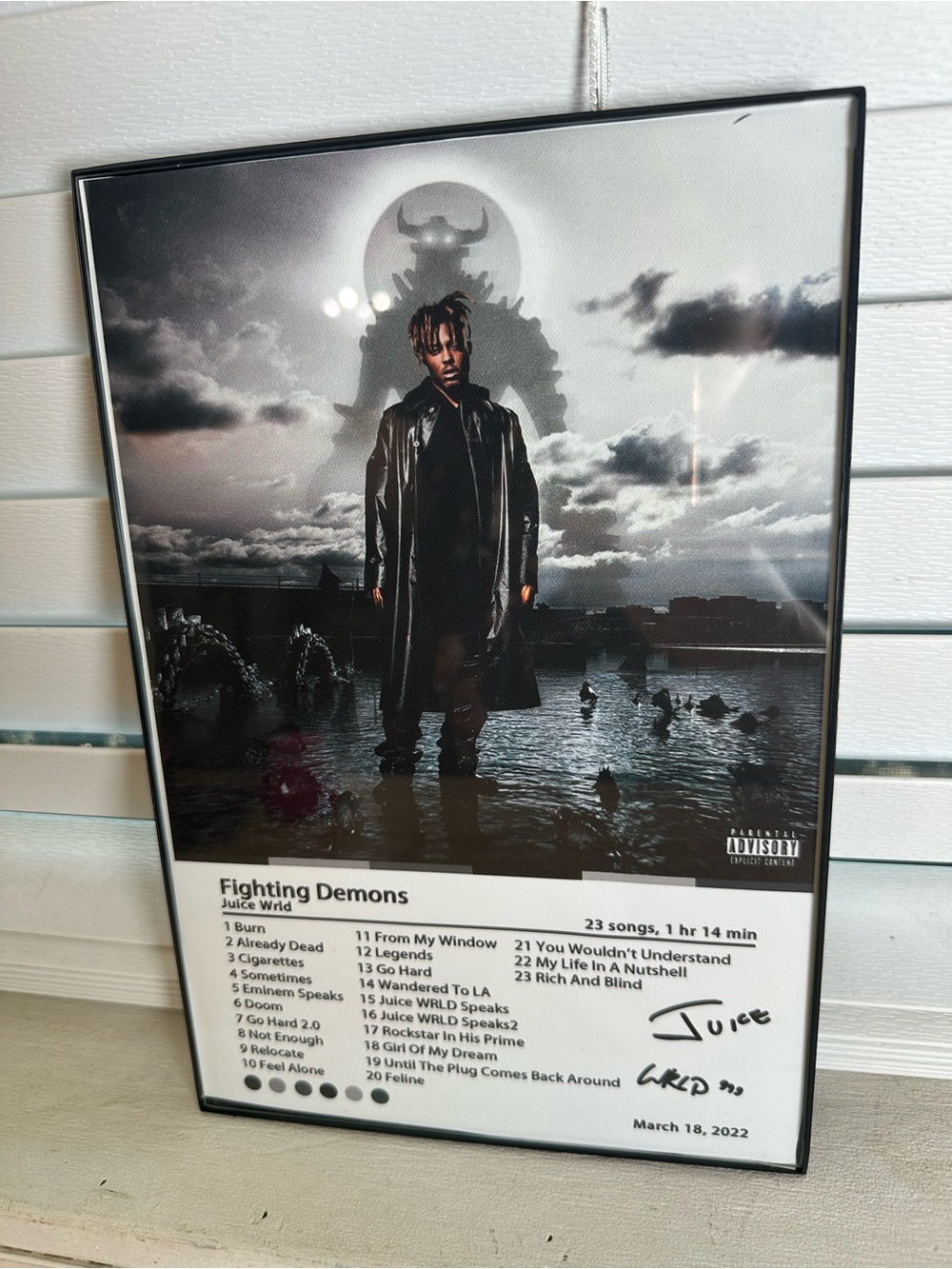 Juice wrld fighting Demons Album Poster - Black & Gray Wall Art rare framed